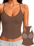 Padded Tank Tops for Women Double Line V Neck Racerback Camisole