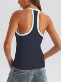 V Neck Cotton Tank Tops with Built-in Shelf Bra - Color Mix & Contrast