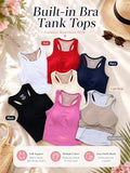 Racerback Tank Tops Ribbed Fitted Crop Cami with Built in Bra