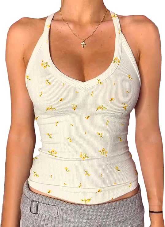 V Neck Racerback Tank Top - Floral