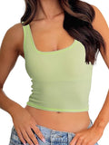 Danysu Women Square Neck Tank Top with Built in Bra—Tropical Brilliance