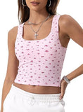 Danysu Women Floral Square Neck Tank Top with Built in Bra