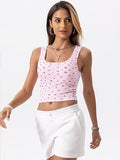 Danysu Women Floral Square Neck Tank Top with Built in Bra