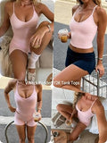 Padded Tank Tops for Women Double Line V Neck Racerback Camisole