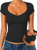 Short Sleeve Fitted Crop Top with Built in Bra