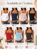 Padded Tank Tops Double Line Square Neck Fitted Basic Cami