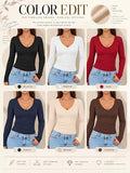 Long Sleeve V Neck Ribbed Shirt