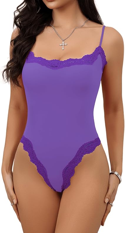 Lace Body Suit Square Neck Tops for Women Sleeveless Spaghetti Strap Tank Top Bodysuits for Women Sexy Jumpsuit