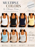 Racerback Built in Bra Tank Tops for Women Ribbed Fitted Basic Cami