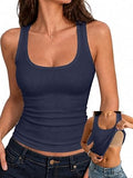 Racerback Built in Bra Tank Tops for Women Ribbed Fitted Basic Cami