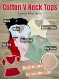 V Neck Short Sleeve Fitted Crop Shirts with Built in Bra