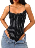 Lace Square Neck Spaghetti Strap Bodysuit