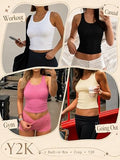 Racerback Tank Tops Ribbed Fitted Crop Cami with Built in Bra