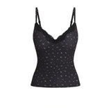 Women Sexy Deep V Neck Lace Tank Top with Built in Shelf Bra