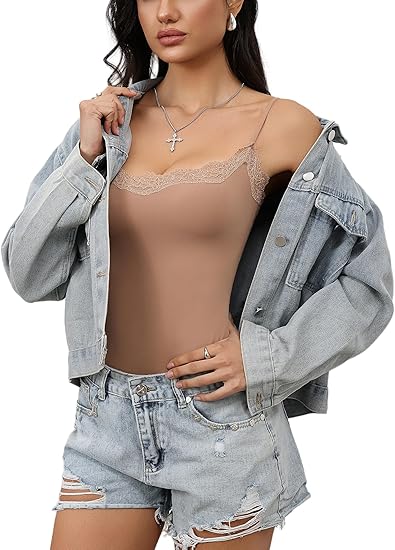 Lace Body Suit Square Neck Tops for Women Sleeveless Spaghetti Strap T Danysu Lace Body Suit Square Neck Tops for Women Sleeveless Spaghetti Strap T Danysu