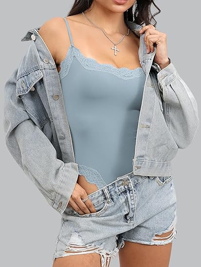 Lace Body Suit Square Neck Tops for Women Sleeveless Spaghetti Strap T Danysu Lace Body Suit Square Neck Tops for Women Sleeveless Spaghetti Strap T Danysu