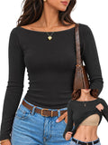 Long Sleeve Boat Neck Ribbed Shirt