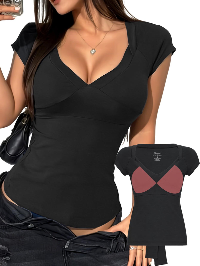 Tie Back Snatching Sexy V Neck T Shirt