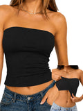 Tube Top Strapless Bandeau Crop Tank Tops with Built in Bra