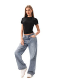 Womens Tops Short Sleeve Fitted Crop T Shirt with Built in Bra