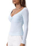 Danysu Women's Ribbed Long Sleeve Twist Front Top