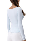 Danysu Women's Ribbed Long Sleeve Twist Front Top