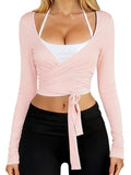 V Neck Ballet Wrap Tops for Women Pilates Outfits Long Sleeve Shirts
