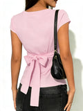 Tie Back Snatching Sexy V Neck T Shirt