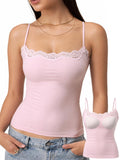 Padded Lace Cami Top Double Lined Sexy Tank Top Spaghetti Strap Club Party Shirt - Soft Pastels