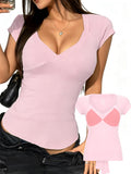 Tie Back Snatching Sexy V Neck T Shirt