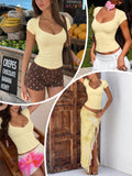 Short Sleeve Fitted Crop Top with Built in Bra
