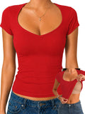 Short Sleeve Fitted Crop Top with Built in Bra