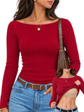 Long Sleeve Boat Neck Ribbed Shirt