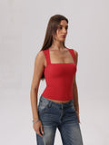 Square Neck Tapered Strap Fitted Tank Top