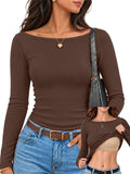 Long Sleeve Boat Neck Ribbed Shirt