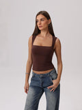 Square Neck Tapered Strap Fitted Tank Top