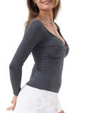 Danysu Women's Ribbed Long Sleeve Twist Front Top
