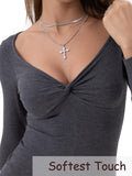 Danysu Women's Ribbed Long Sleeve Twist Front Top