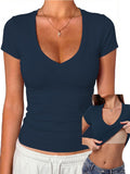 V Neck Fitted Short Sleeve Shirt