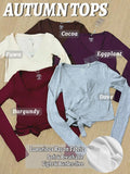 V Neck Ballet Wrap Tops for Women Pilates Outfits Long Sleeve Shirts
