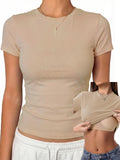 Womens Tops Short Sleeve Fitted Crop T Shirt with Built in Bra