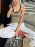 V Neck Cotton Tank Tops with Built-in Shelf Bra - Color Mix & Contrast