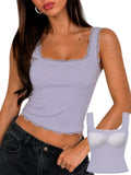 Lace Square Neck Basic Tank Top