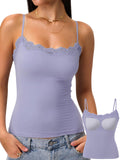 Padded Lace Cami Top Double Lined Sexy Tank Top Spaghetti Strap Club Party Shirt - Soft Pastels