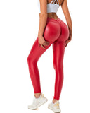 Danysu V-Back Scrunch Butt Leggings Stretch Faux Leather