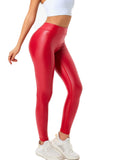Danysu V-Back Scrunch Butt Leggings Stretch Faux Leather