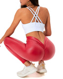 Danysu V-Back Scrunch Butt Leggings Stretch Faux Leather