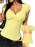 Tie Back Snatching Sexy V Neck T Shirt