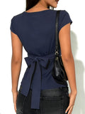 Tie Back Snatching Sexy V Neck T Shirt