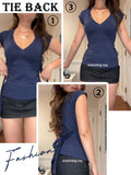 Tie Back Snatching Sexy V Neck T Shirt